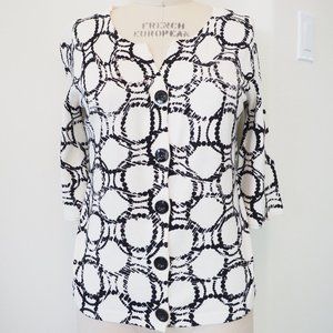 Hampshire Studio, 3/4 length sleeve, button up sweater, size M, Black and Cream